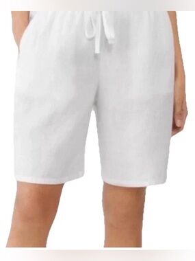 Eileen Fisher Shorts Size L White 100% Organic Linen  Pull On Elastic Waist